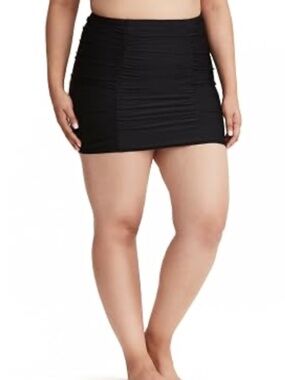 Torrid Hi Waist Ruched Skirt Swim Bottom Sz 4 Black